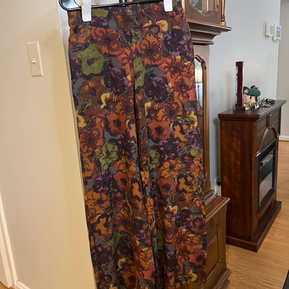 Orange and Purple Dress Pants with Vibrant Floral Pattern